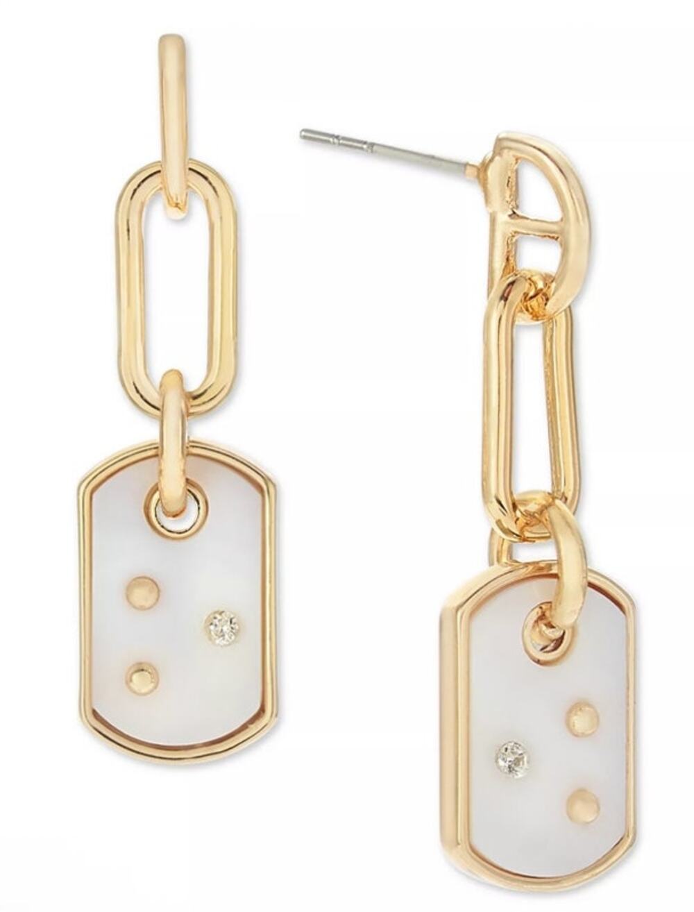 On 34th Women's Gold-Tone Link & Pavé-Accented Stone Dog Tag Drop Earrings